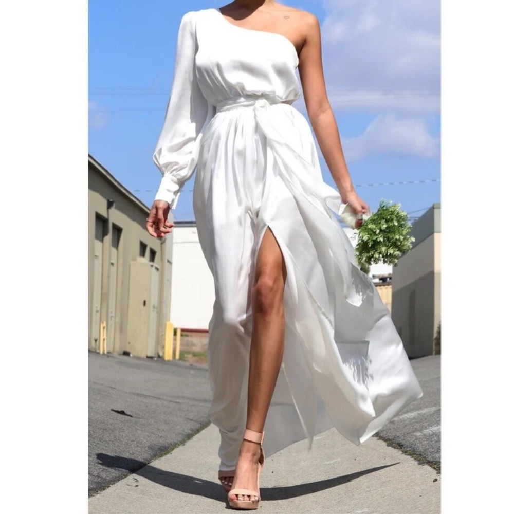 Dress Day White Regal Nights One Bare Shoulder Maxi Dress NWT